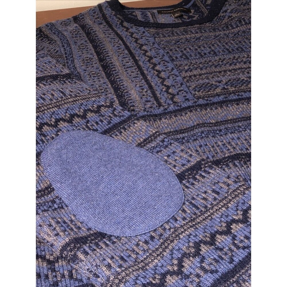 Banana Republic  Wool  Blend Sweater  Blue Fair Isle Nordic Men's L  Elbow Patch